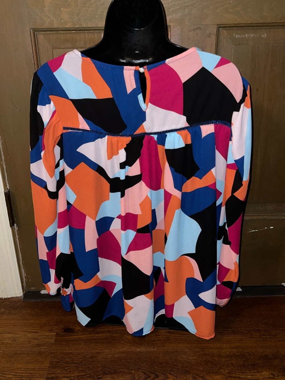 Orange Abstract Retro Multicolor Boho Chic Ruffled Puff Sleeve Blouse Size XL - Picture 5 of 10